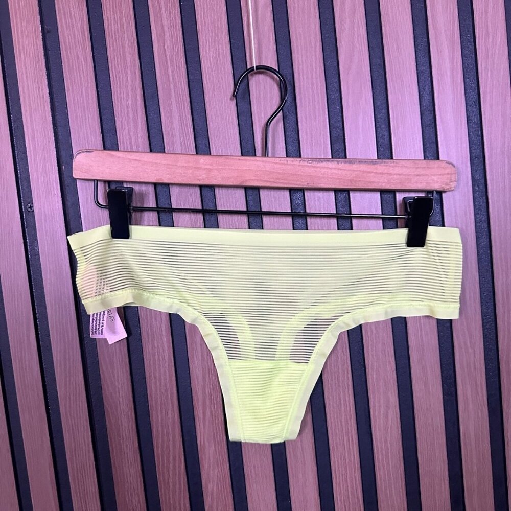 New Victoria's Secret Panties Medium Womens Neon Green Sheer Striped Thong Soft